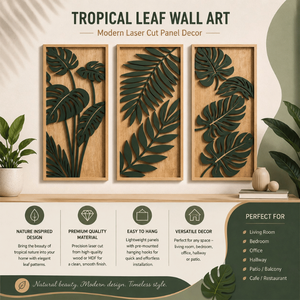Modern Tropical Leaf Wall Art Wooden Laser Cut | <b>Decorative</b> <b>Panels</b> for Living Room Bedroom Office and Contemporary Home Decor - Product Image 3