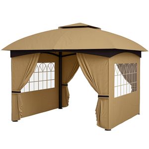 Gazebo de jardin à double toit de 11 pi x 11 pi avec fenêtres de style église et structure en acier galvanisé - Auvent beige - Product Image 1
