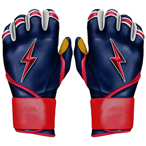White Full Finger Batting Gloves With Red Lightning Bolt Design <b>Light</b> Blue Trim Ambidextrous <b>Pull</b> On Closure Unisex Adult - Product Image 5