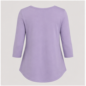 Camiseta Túnica para Mujer, Cuello Redondo, Manga Tres Cuartos, Corte Relajado en Línea A, Color Lavanda, WTS-0047 - Product Image 2