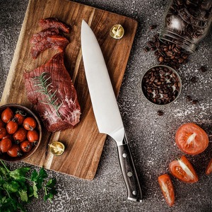 Cuchillo de Chef Ambidiestro Forjado a Mano, Ecológico, Extra Afilado, de Acero Inoxidable Industrial, con Mango de Madera Estilo Vikingo, 8-9.9 Pulgadas - Product Image 1