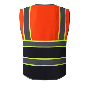 Gilet de sécurité haute visibilité, vêtements de travail réfléchissants, unisexe, polyester, équipement de construction, orange, noir rayé - Product Image 2