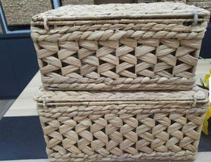 Woven Water Hyacinth <b>Foldable</b> Storage <b>Basket</b> with Lids Wicker Rattan for Kitchen or <b>Laundry</b> Clothes Organization - Product Image 2