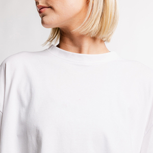Unisex <b>White</b> Oversized <b>Crop</b> <b>Top</b> Crew Neck Short Sleeve Regular Fit Solid Color 100% Cotton Jersey Breathable Casual T-Shirt - Product Image 2