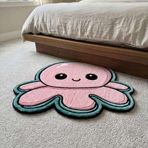 Tapis décoratif doux en laine tuftée à la main, motif géométrique moderne, pieuvre rose mignonne, très demandé, pour chambre d'enfant - Product Image 2