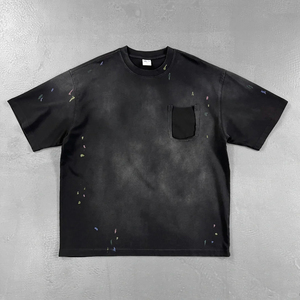 Camiseta Oversize de Algodón 100% Pesado para Hombre, Estilo Vintage Desgastado, Transpirable, Estilo Urbano, con Efecto Pintura Destruida Retro - Product Image 1
