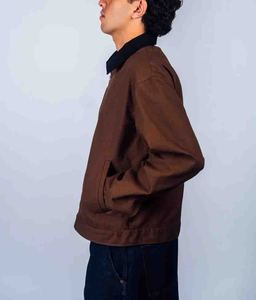 เสื้อแจ็คเก็ตบลูซองสีน้ำตาลสำหรับผู้ชาย สไตล์ลำลอง ซิปหน้า ปกคอพับ กันลม สีพื้น ทรงปกติ เสื้อโค้ทฤดูใบไม้ร่วง สไตล์ทรัคเกอร์ ดีทรอยต์ บอมเบอร์ - Product Image 4