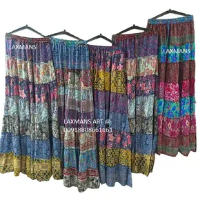 Patchwork nouveau saree jupes taille longue saree jupes pour dames art soie jupes saree jupes longues de l'inde bohème jupes longues