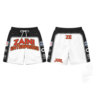 Premium 160g Polyester/<b>Nylon</b> Solid <b>Shorts</b> Black White Side Panel Mid Waist Drawstring Closure Front Logo - Product Image 1