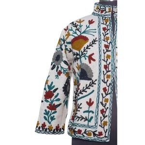 Handmade <b>White</b> Suzani Embroidery Women's Short Coat Elegant Winter Wear Design with Washed TNT Fabric Winter <b>Jacket</b> - Product Image 2