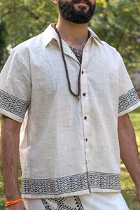 Camisa de Algodón Khadi Estampada a Mano para Hombre, Ecológica, Transpirable, para Verano, Artesanía Tradicional India - Product Image 5