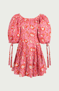 Vestido Midi Rosa con Estampado Floral y Mangas Abullonadas para Mujer, Cuello Redondo, Estilo Bohemio, Casual de Verano, Línea A, para Fiesta, Cintura Natural, Lavable - Product Image 2