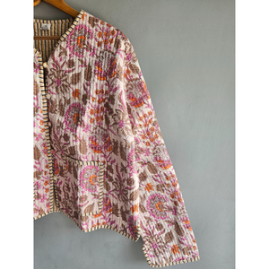 Floral Quilted Cotton Jacket for Women Reversible Printed <b>Cardigan</b> Boho Casual Outerwear for <b>Spring</b> Summer gift for her - Product Image 3