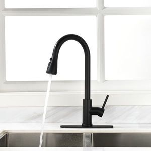 Rubinetto da Cucina Monocomando in Acciaio Inox Nero Lucido con Doccetta Estraibile, Montaggio a Foro Singolo, Stile Commerciale - Product Image 3