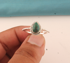 Wholesale 925 Sterling <b>Silver</b> Turquoise <b>Ring</b> Pear Cut Cabochon Rope Bezel <b>Ring</b> Beaded Band Boho <b>Solitaire</b> Gemstone Party Unisex - Product Image 1