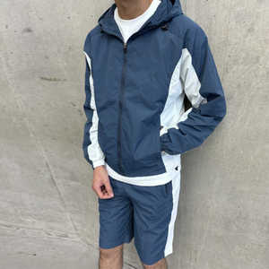 Custom Nylon Tracksuit <b>Wind</b> <b>Breaker</b> Zip up Hoodie and Shorts Set Plain High Quality Windbreaker Short Set - Product Image 5