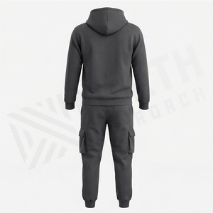 Survêtement à capuche gris foncé pour homme, couleur unie, en coton, manches longues, décontracté, avec cordon de serrage et poches latérales, pour l'automne - Product Image 2