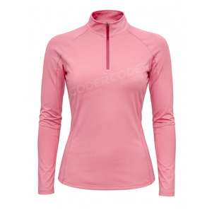 Camiseta de Manga Larga para Mujer, Diseño Ecuestre con Estampado de Caballo, Cierre de Cremallera, Tejido Transpirable de Poliéster, Ropa de Montar de Secado Rápido - Product Image 1