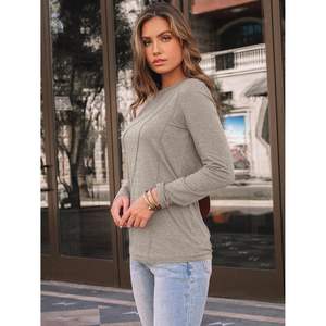 2025, camisetas de moda de otoño de manga larga para mujer, trajes informales plisados con cuello redondo, camisas ligeras holgadas, ropa alta XL para - Product Image 1