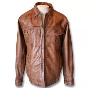 Men's Brown Crocodile Texture Leather <b>Shirt</b> Short Sleeve <b>Button</b> Down Collar Workwear Style Summer Dress <b>Shirt</b> - Product Image 5