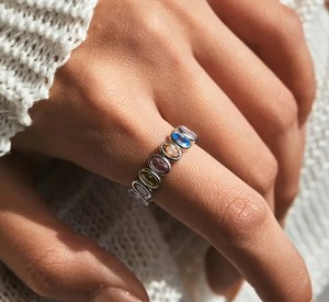 14k White Gold Luxury Engagement Eternity Band Ring Multicolor <b>Sapphire</b> Bezel Setting Lovers Shape Minimalist Style Unisex - Product Image 2