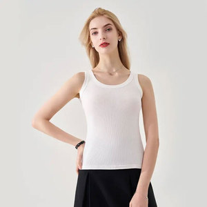 Women Solid O-Neck Ribbed Tank <b>Top</b> Summer Basic Elastic Sleeveless Crop <b>Tops</b> Silk/Cotton Satin Eco-Friendly Front Logo - Product Image 5