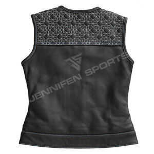 Chaleco de Cuero con Corte de Diamante para Motocicleta, para Mujer, Verano, Resistente al Viento, Transpirable, Informal, con Cierre, Perforado, Personalizable - Product Image 6