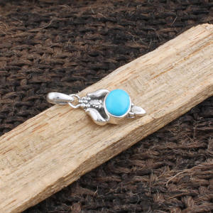 Pendentif en turquoise naturelle plaqué platine vintage en gros, bijoux en argent sterling 925, fabricant, prix de gros, directement de l'usine - Product Image 5