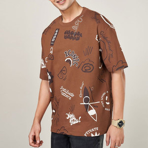 เสื้อยืดสีน้ำตาลผู้ชายไซส์ใหญ่ พิมพ์ลายตัวอักษร แขนสั้น คอกลม ผ้าเจอร์ซีย์คอตตอน ระบายอากาศได้ดี ใส่สบาย - Product Image 3