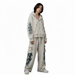 Ensemble de survêtement beige personnalisé : sweat à capuche et pantalon de jogging, motif graphique, streetwear décontracté, tenue de sport athlétique deux pièces - Product Image 4