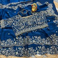Sari indien traditionnel en soie satinée, broderie Zari, tenue de soirée élégante pour femme, recyclé