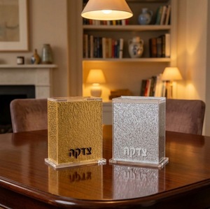 Boîte de donation contemporaine Judaica en acrylique transparent Tzedakah Boîte de charité Lucite pour la collecte de contributions soutenant de bonnes causes - Product Image 1
