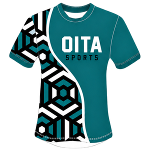 Teal <b>Black</b> <b>White</b> Geometric Rugby Jersey Short Sleeve Crew Neck Custom Breathable Training Athletic Team Sportswear Performance - Product Image 1