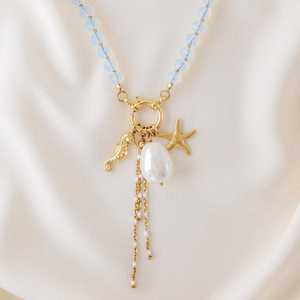 สร้อยคอลูกปัดหลากเสน่ห์ไข่มุกน้ำจืดผีเสื้อวินเทจชุบทอง925เงินสเตอร์ลิง - Product Image 5