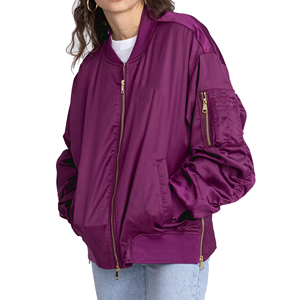 Blouson bomber violet pour femme, manches longues, fermeture éclair, couleur unie, polyester, vêtement d'extérieur, style hiver, coupe classique - Product Image 1
