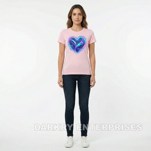 Camiseta Rosa Personalizada para Mujer, Fabricante OEM, Alta Calidad, 100% Algodón, Corte Ajustado, Camiseta con Estampado Gráfico de Corazón en 3D, Ropa Femenina - Product Image 1