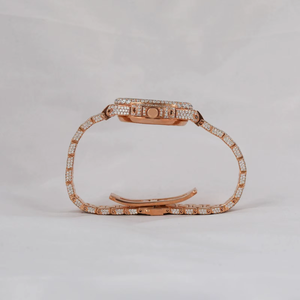 Montre analogique à quartz en or rose sertie de diamants Moissanite, bracelet en or rose, pour hommes et femmes - Product Image 4