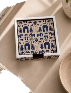 Amazing Style Reusable MDF Board Coasters <b>Set</b> of <b>4</b> Pcs with Enamel Sticker Print Non-Slip & Heat Resistant Very Good Price - Product Image 1
