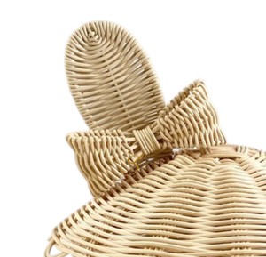 Bunny Wicker Rattan <b>Basket</b> with Lid and Bow <b>Woven</b> Decorative Animal Toy Storage Organizer Case Nursery Floor Bin - Product Image 3