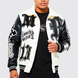 Chaqueta Varsity Oversize para Hombre con Hombros Caídos – Cuerpo de Forro Polar Grueso con Mangas en Contraste, Silueta Urbana Holgada - Product Image 1