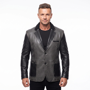 Custom Logo Men Genuine <b>Leather</b> <b>Blazer</b> Men Button <b>Leather</b> Office Wear <b>Blazer</b> Mens Long Sleeve <b>Leather</b> <b>Blazer</b> Coat - Product Image 1