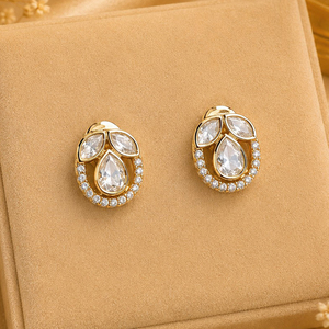 Pendientes de Cristal con Baño de Oro y Diamantes de Imitación para Mujer, Elegantes, Tradicionales, Étnicos, Indios, para Bodas - Product Image 3