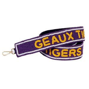 Correa de Bolso Deportiva Rectangular Personalizada Hecha a Mano con Cuentas de Vidrio y Base de Algodón Transparente Geaux Tigers, ZONA DE ARTE CREATIVO ST-PS76 - Product Image 1