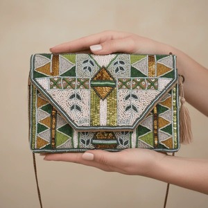 Unique Design Hand Embroidered Jute <b>Sling</b> <b>Bag</b> with Geometric and Floral Motifs Handmade Ethnic Crossbody Available For Sale - Product Image 1