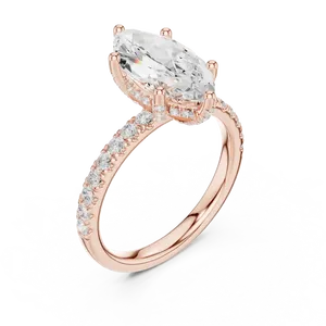 Anillo unisex de oro macizo de dieciocho quilates con diamante talla marquesa de dos quilates, piedra cultivada en laboratorio con halo oculto, anillo de compromiso fino. - Product Image 4