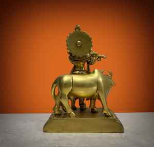 Estatua de Latón Hecha a Mano del Dios Krishna con Vaca - Decoración Popular para el Hogar/Oficina - ¡Oferta! - Product Image 3