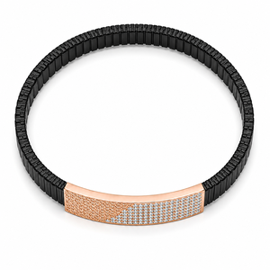 Bracelet barre en or 18 carats et céramique noire pavée de diamants pour homme – Polissage brillant, luxe contemporain, idéal pour mariage, soirée, usage quotidien, cadeau, bijou - Product Image 4