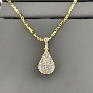 สร้อยคอจี้เพชรโมอิสซาไนต์ทรงหยดน้ำชุบทองคำขาว 10K สำหรับผู้หญิง ดีไซน์ทันสมัย ประดับเพชรแบบไอซ์  ไอเดียของขวัญเครื่องประดับทองคำสำหรับเธอ - Product Image 1