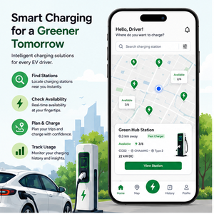 Station de recharge intelligente pour véhicules électriques, application mobile, connectivité du chargeur, suivi en temps réel, navigation d'itinéraire, compatible Android, iOS et Web - Product Image 1