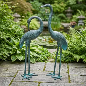 Sculpture de grue en aluminium coulé vert, paire de statues d'oiseaux modernes, figurine décorative personnalisable avec logo pour jardin, patio, maison - Product Image 2